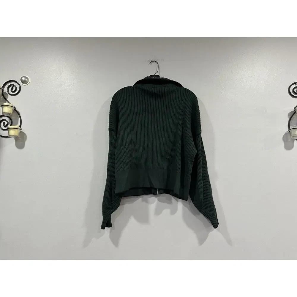 VARLEY Carmen Rib-Knit Zip Through Cardigan Darkest Spruce Sweater Large L
